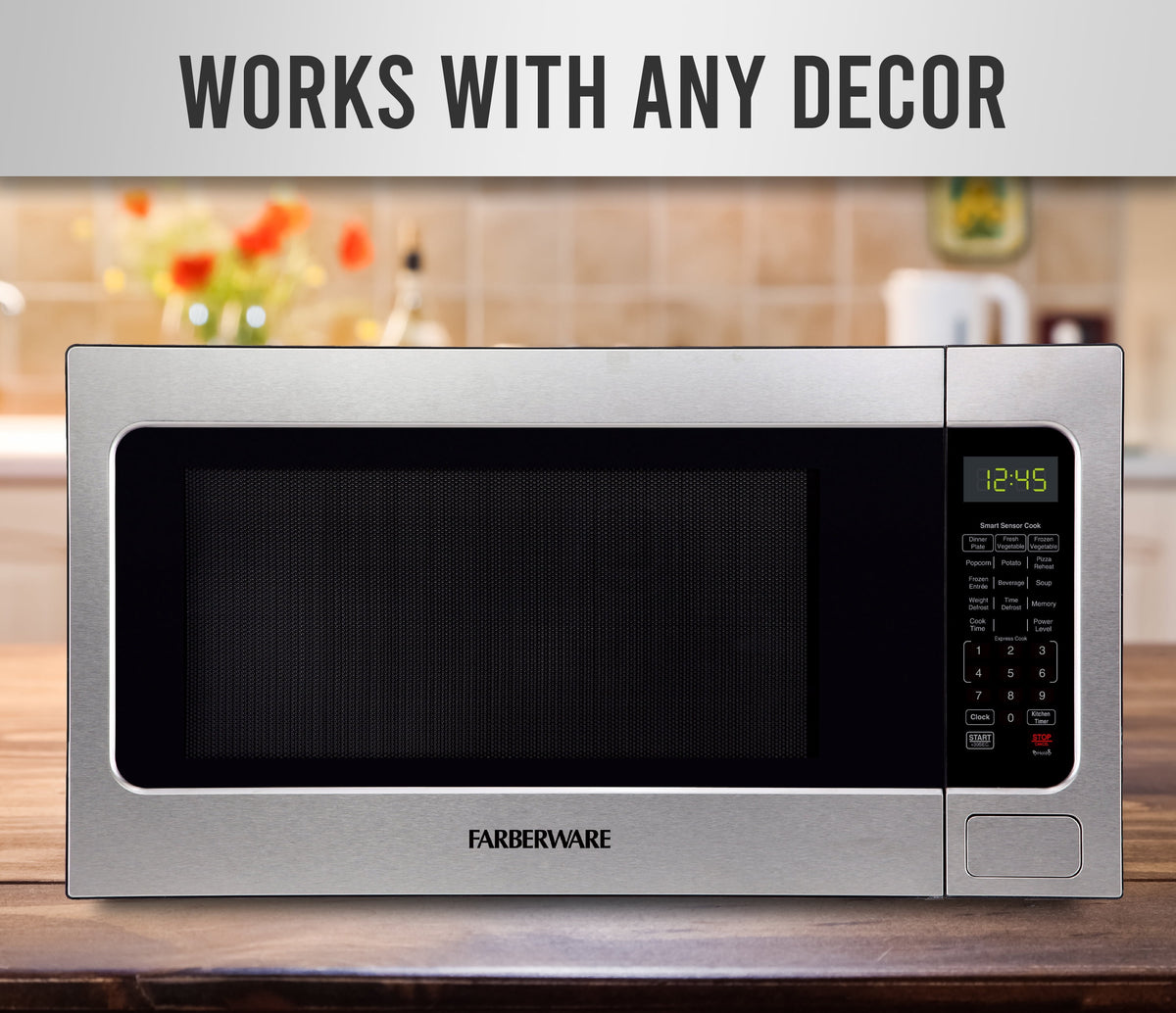Farberware 1.1 cu ft Microwave Oven, 1000W Professional Countertop Microwave Oven, Stainless Steel