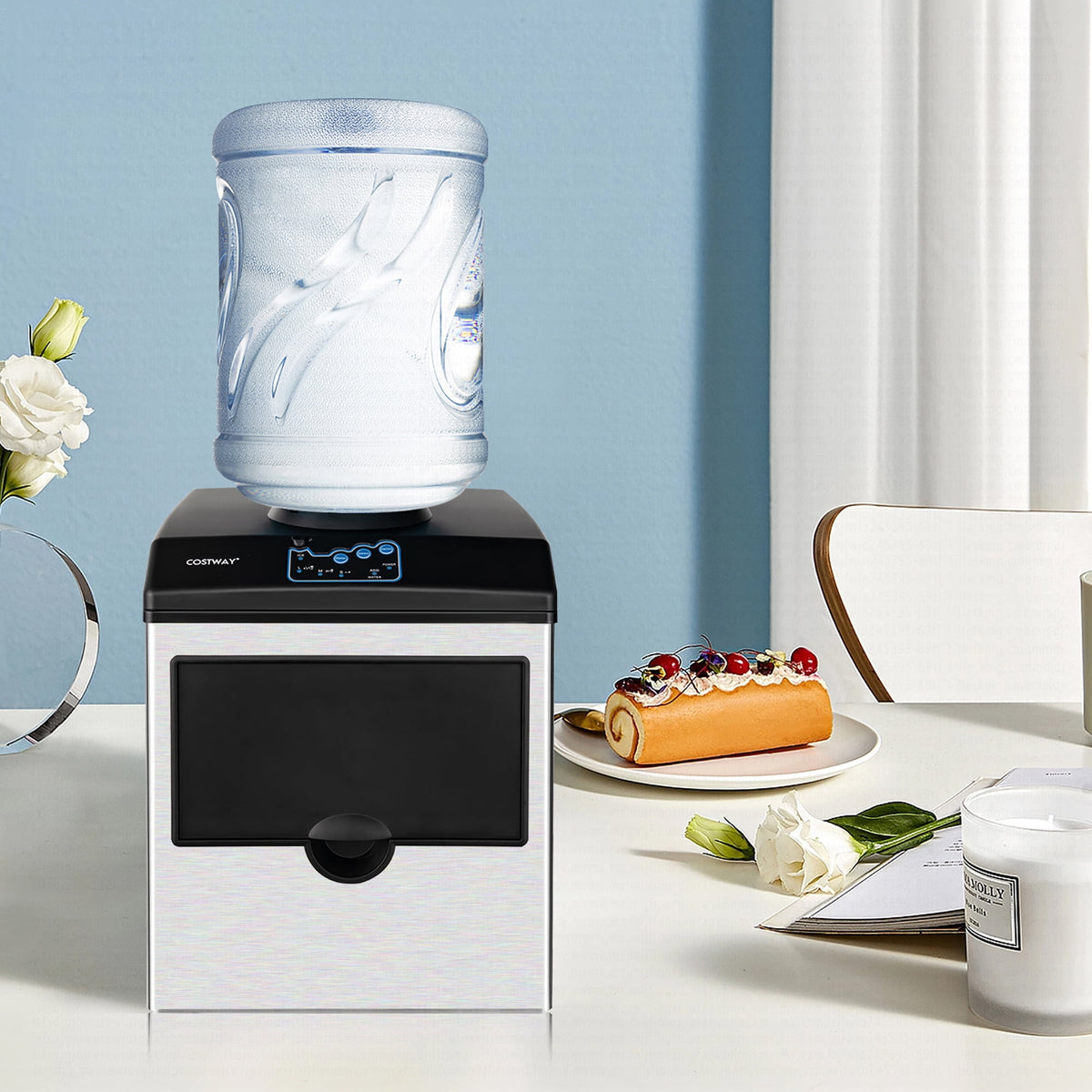 Costway 2-in-1 Stainless Steel Countertop Ice Maker Water Dispenser 48Lbs/24H w/ Scoop