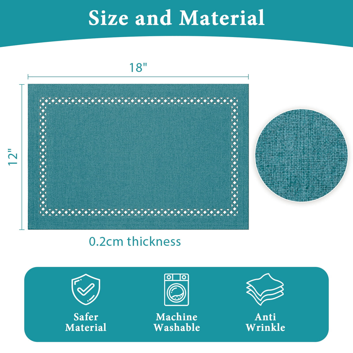 Placemats Set of 4, Yamaziot Double Layer Cloth Fabric Heat Resistant Place Mat, Washable Reversible Rectangle Dining Table Mats, Hollow Khaki, 12"x18"