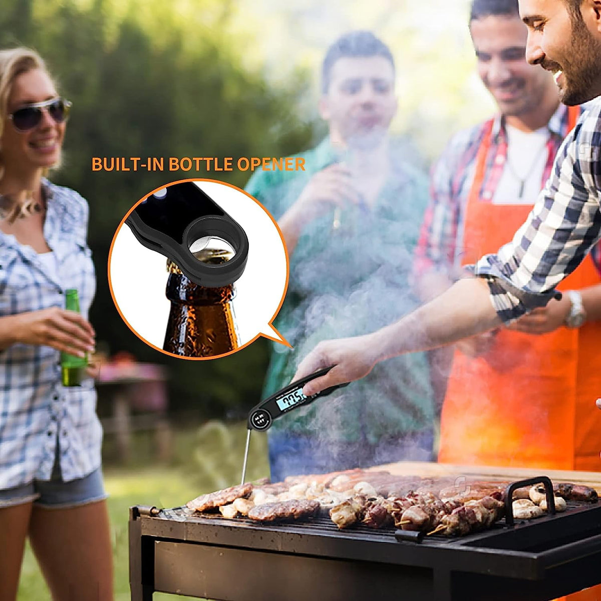 Yezivo Waterproof Meat Thermometer with Magnet, LED Display and Stainless Steel Probe, Instant Read Food Thermometer for Baking, Liquids, Candy, Grill Thermometer for Kitchen,BBQ,Party