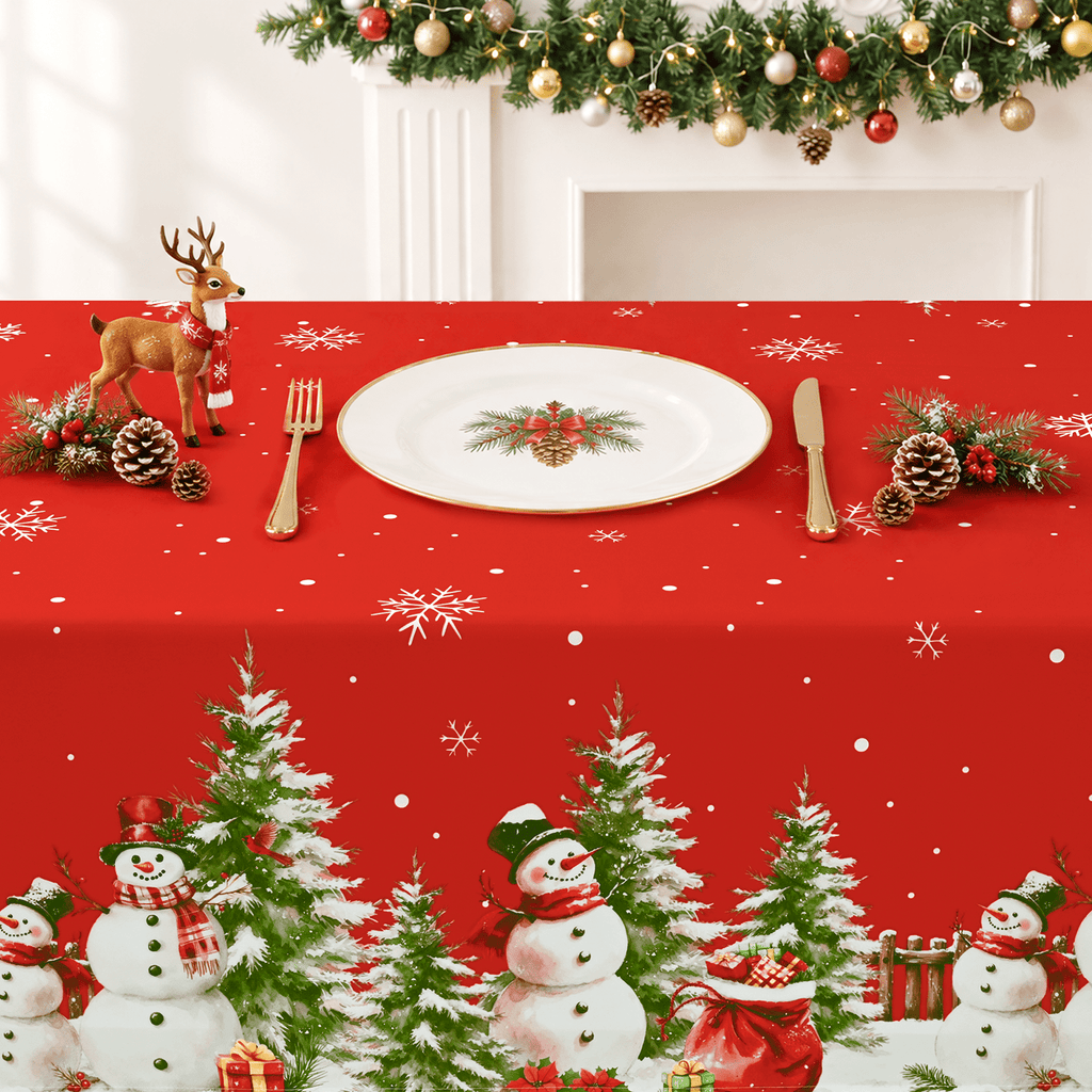 Yastouay Christmas Tablecloth Snowman Table cloth Blue Rectangle Table Cover for Xmas Dinner Party, 60" x 84"