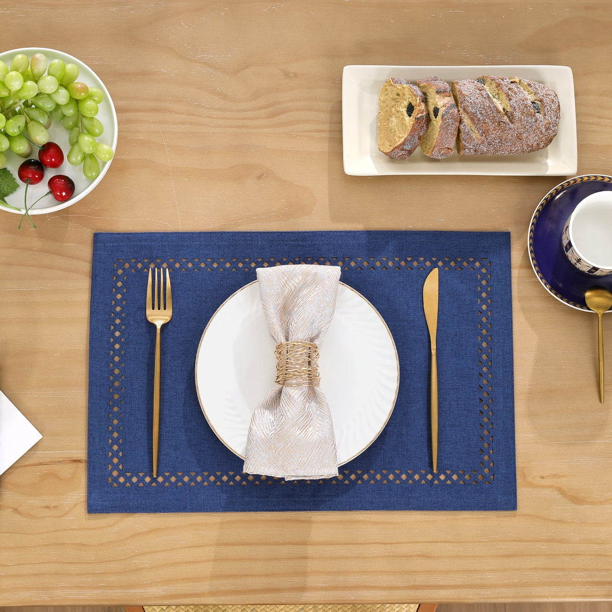 Placemats Set of 4, Yamaziot Double Layer Cloth Fabric Heat Resistant Place Mat, Washable Reversible Rectangle Dining Table Mats, Hollow Khaki, 12"x18"