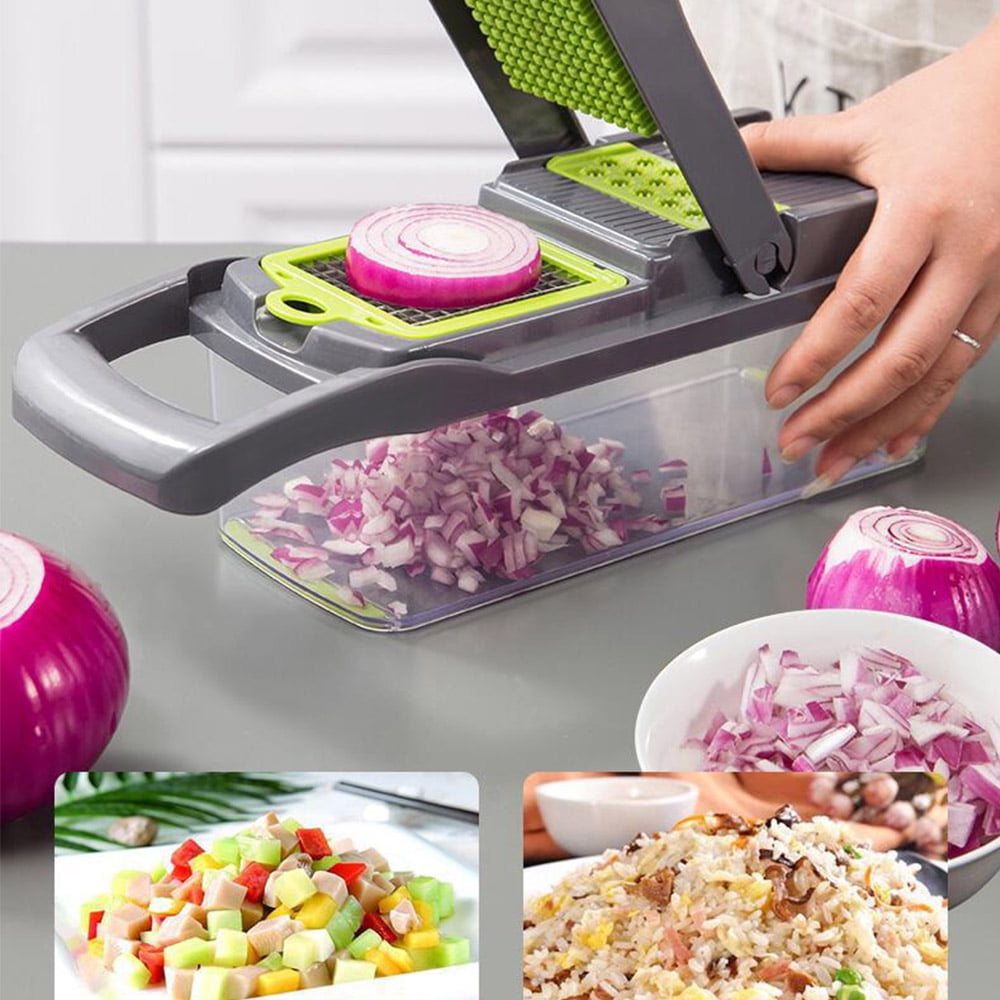 Cowin Vegetable Chopper, 14 in 1 Veggie Chopper, Multifunctional Food Cutter with Container 8 Blades