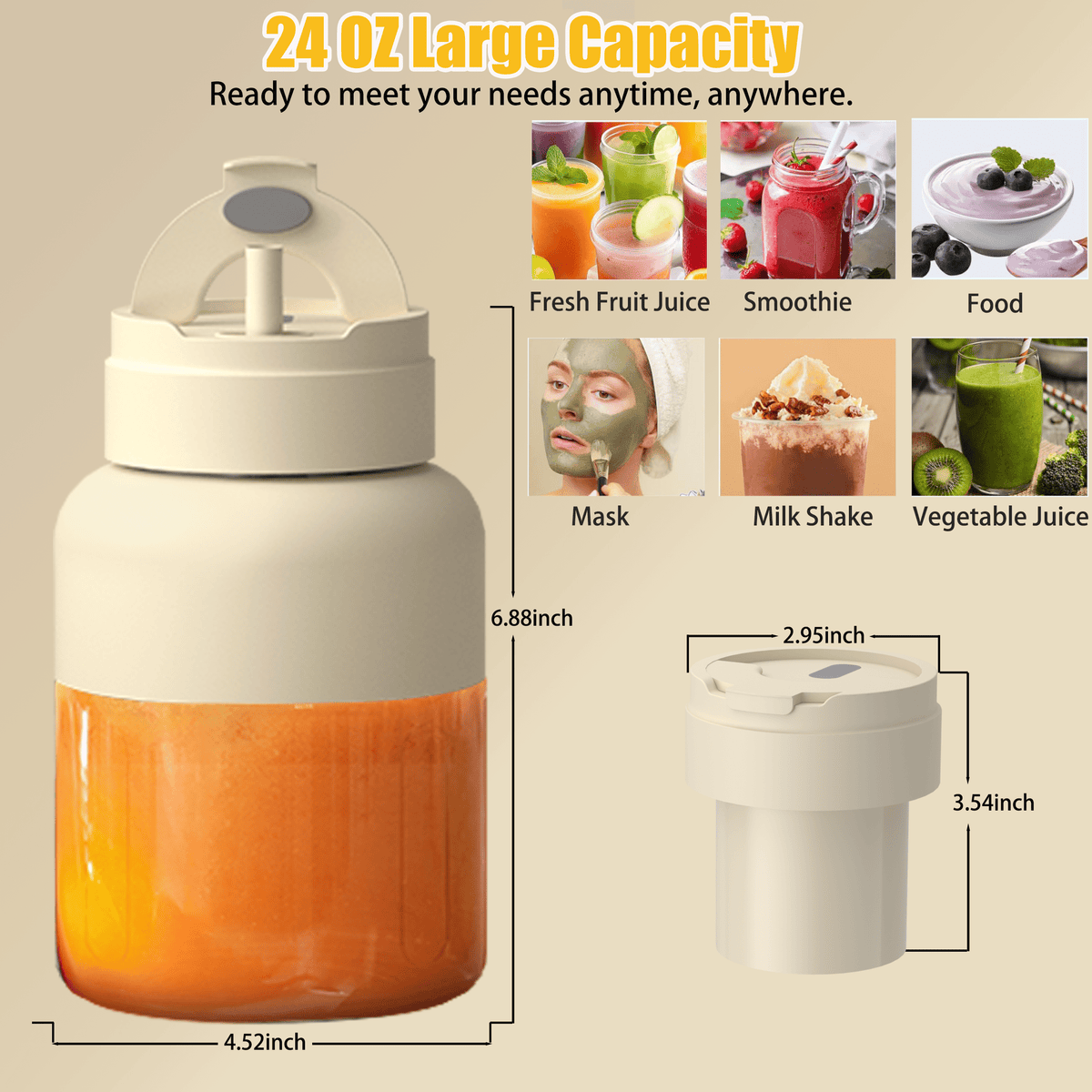 ZOWWKLLY Portable Mini Smoothie Blender,Small Personal Blender for Smoothies and Shakes,Type-C USB Rechargeable with Blender BPA Free Cup,Lid and Shoulder Strap,Suitable for Gym,Travel,Home,Office