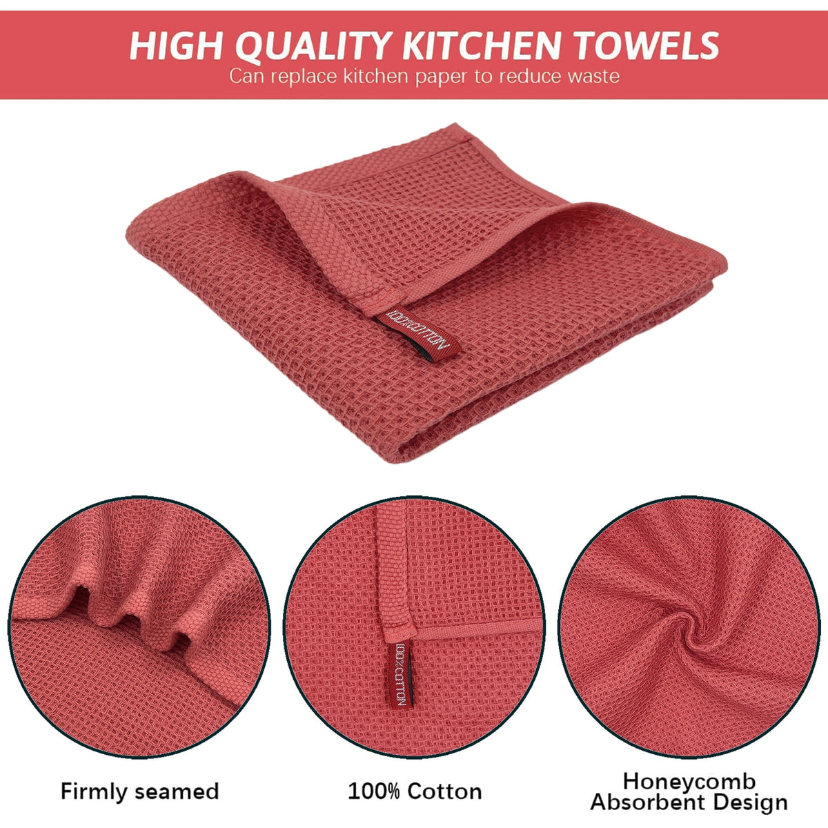 Homieway 6 Pack 100% Cotton Dish Towels, Waffle Weave Dish Cloths for Washing Dishes, Quick Drying Kitchen Dish Towels Rags, 12x12 Inches, Mixed Color