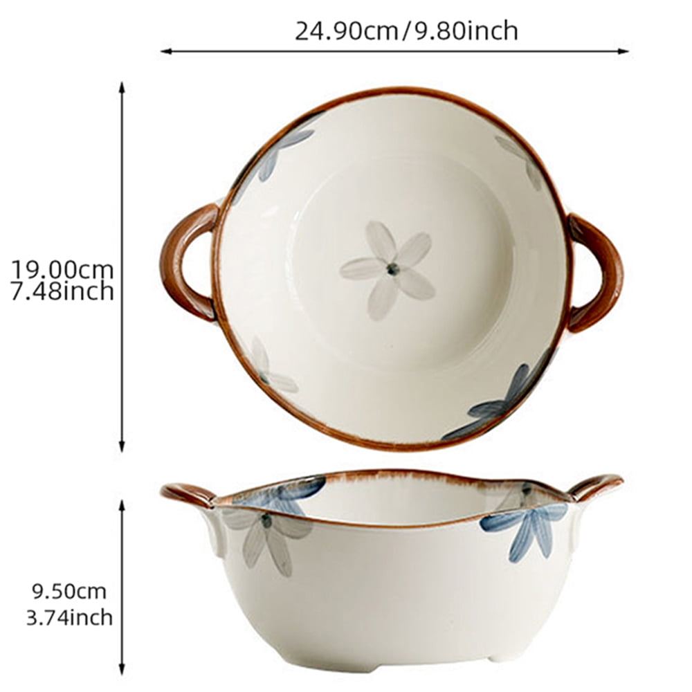 Large Salad Serving Bowl 50oz Deep Pasta Bowl Ceramic Soup Bowl with Handle for Entertaining Fruit Ramen,Decorative Cereal Crock Porcelain Dinnerware