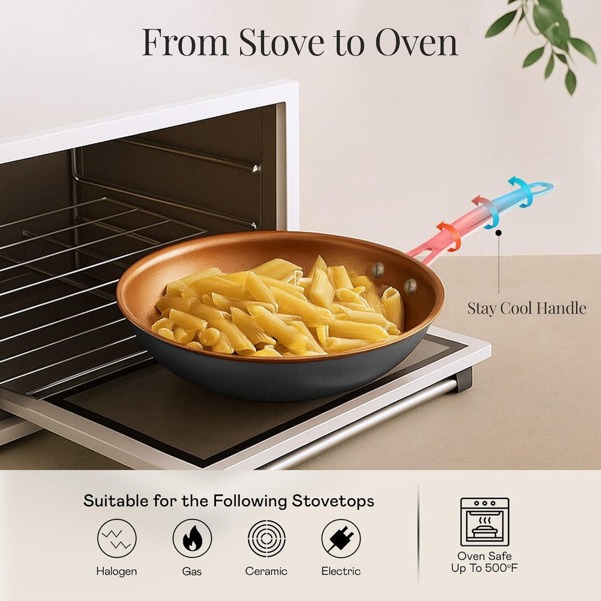 Gotham Steel 9.5 Inch Copper Non Stick Frying Pans, Ceramic Non Toxic Frying Pans Nonstick Skillet, Lightweight, Stay Cool Handle, Oven and Dishwasher Safe