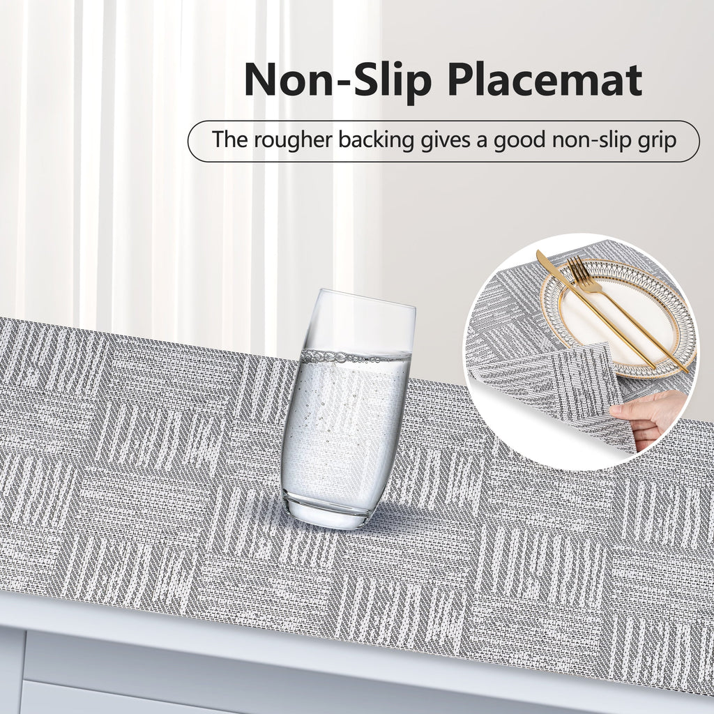 VCVCOO Navy Blue Placemats Set of 4 - Easy Clean Washable PVC Vinyl Placemats - Wipeable Heat Resistant Woven Table Mats for Dining Table - 12x18 inch