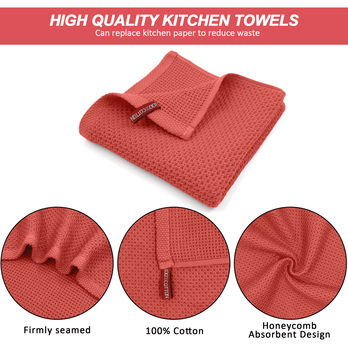 Homieway 6 Pack 100% Cotton Dish Towels, Waffle Weave Dish Cloths for Washing Dishes, Quick Drying Kitchen Dish Towels Rags, 12x12 Inches, Mixed Color