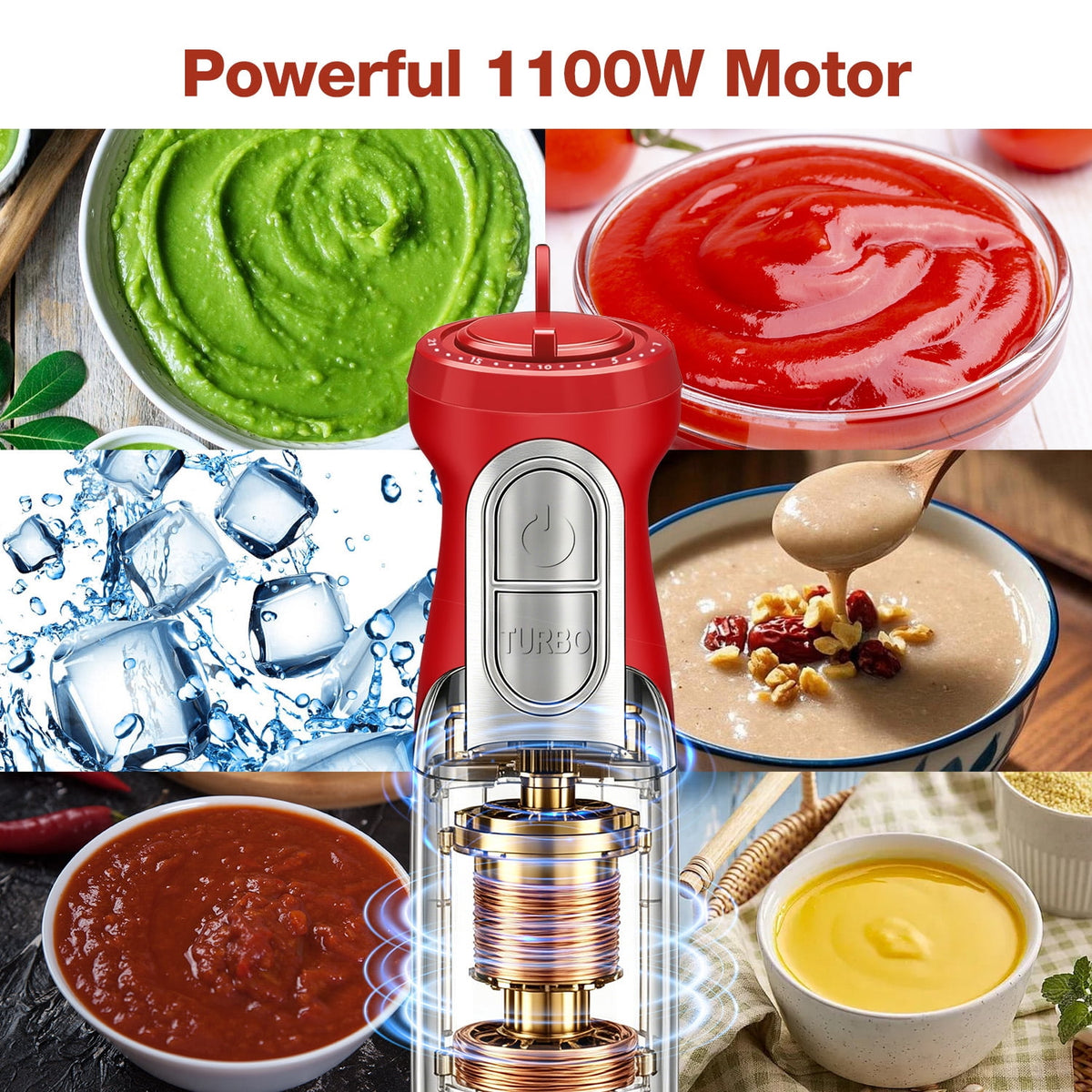 1100W Immersion Blender, 21-Speed Hand Blender with Turbo Mode, 5-in-1 Stick Blender for Smoothies, Baby Food, Soups, Purees, Black