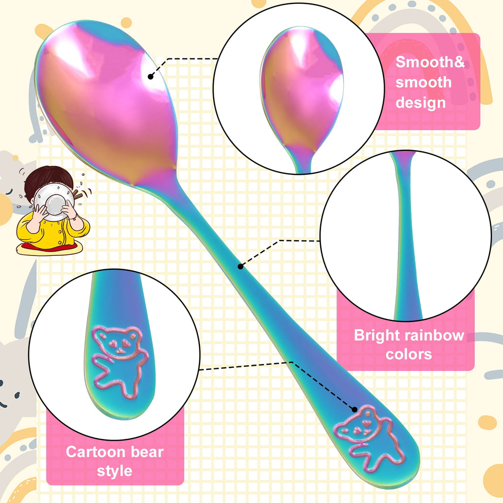 Jetcloudlive 10 Pieces Kids Silverware Set, Stainless Steel Toddler Utensils, Rainbow Kids Cutlery Set, Kids Forks and Spoons Includes 5 Forks, 5 Spoons