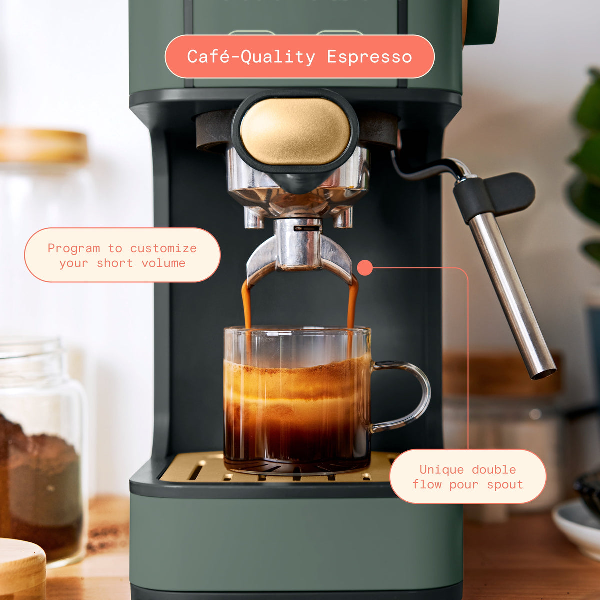 Beautiful by Drew Barrymore Slim Espresso Machine, 20-Bar Pressure, Black Sesame