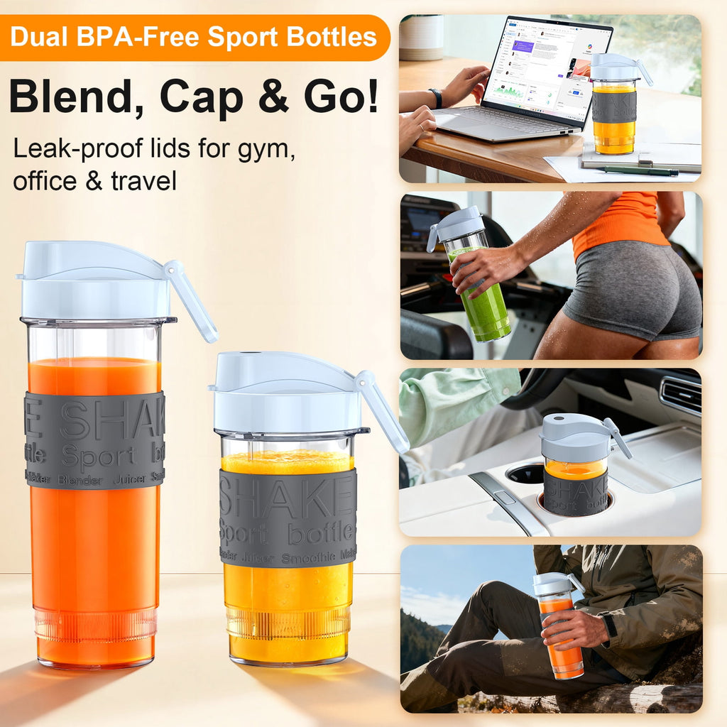 HoninJoy Portable Blender, Compact Personal Blender for-Smoothies, Shakes, Food Prep, and Frozen Blending, 20-oz. Cups and Spout Lids, Grinding Cup