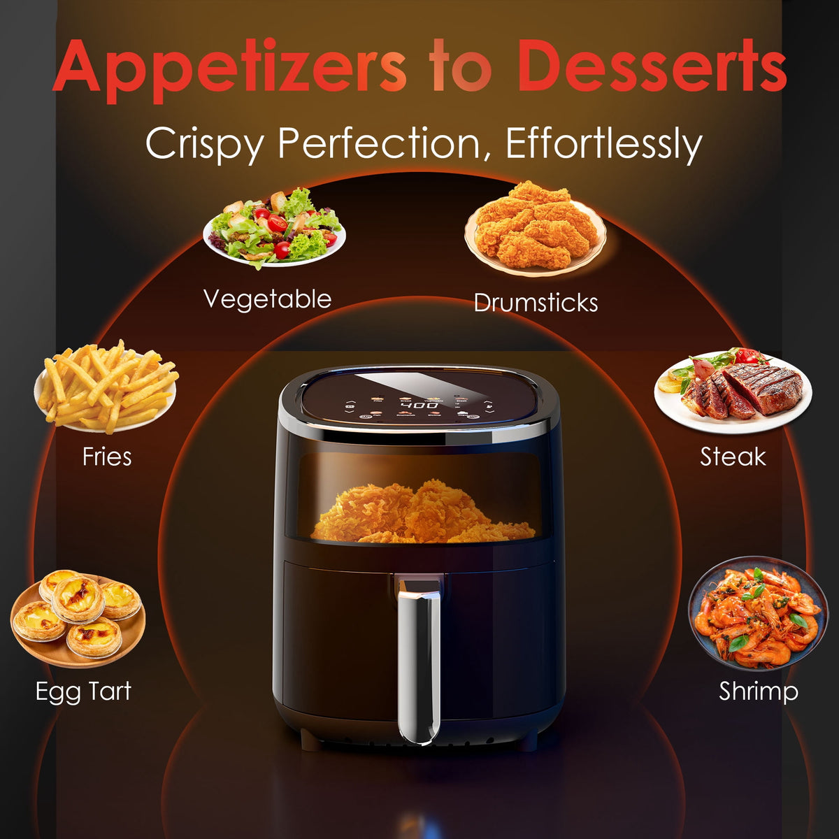 WHALLULTRA 4QT Air Fryer, Smart Touchscreen & View Window, 12 Presets, Vortex Heating, Dishwasher Safe Basket, Obsidian