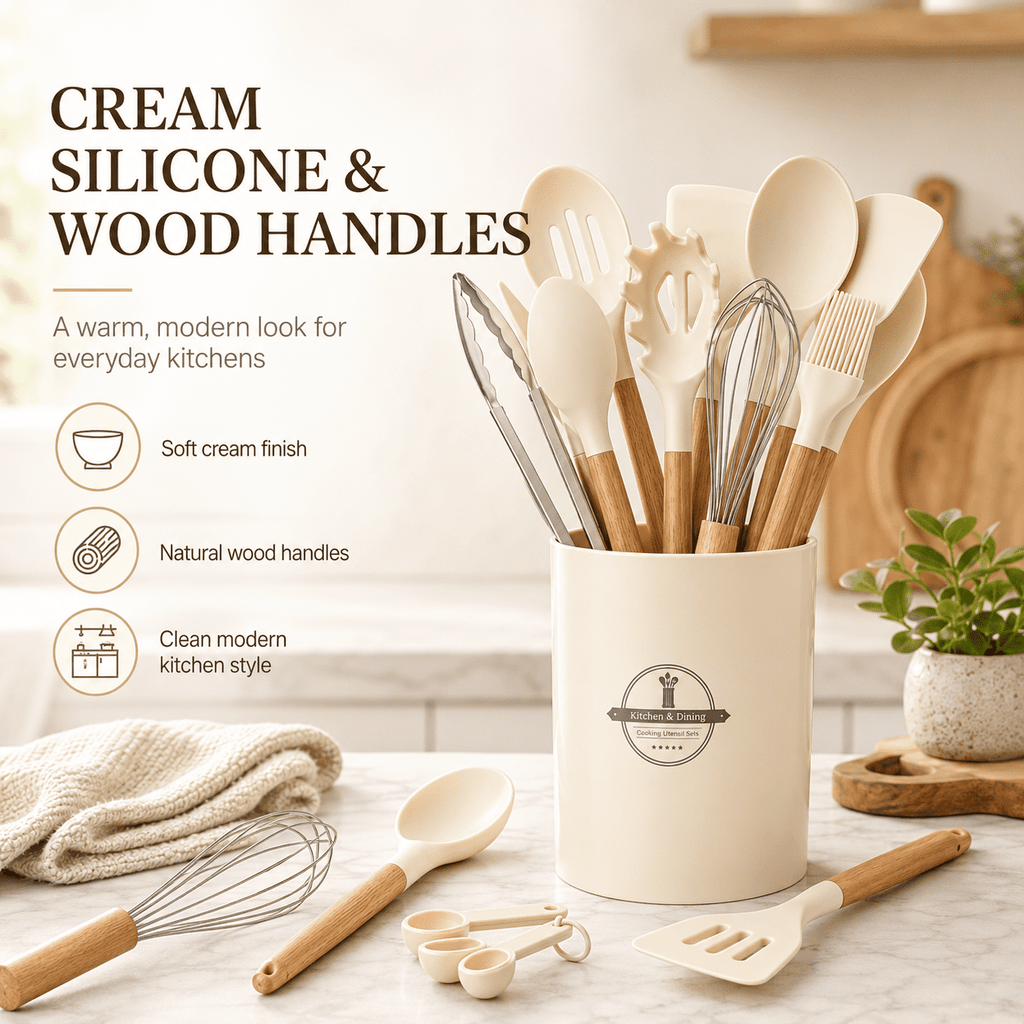 NULAS Kitchen Utensils Set, 37 pcs Non-Stick Silicone Cooking Kitchen Utensils Spatula Set with Holder,446℉ Heat Resistant,Wood Handle Kitchen Gadgets,Black