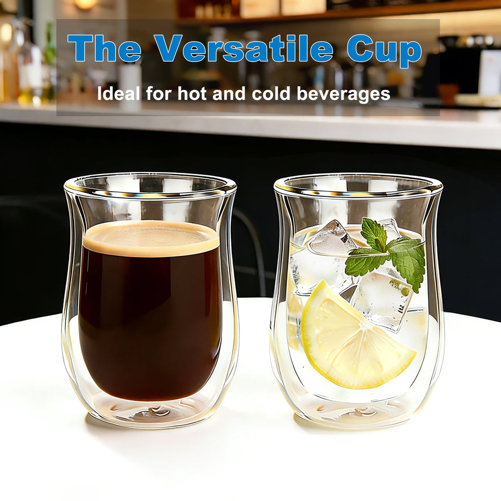 Easyworkz Double Walled Glass Coffee Mugs,Set of 2 (8.5 fl oz / 250ml) - Clear Borosilicate Glass Cups for Coffee, Tea, Whiskey, Cocktails & All Beverages