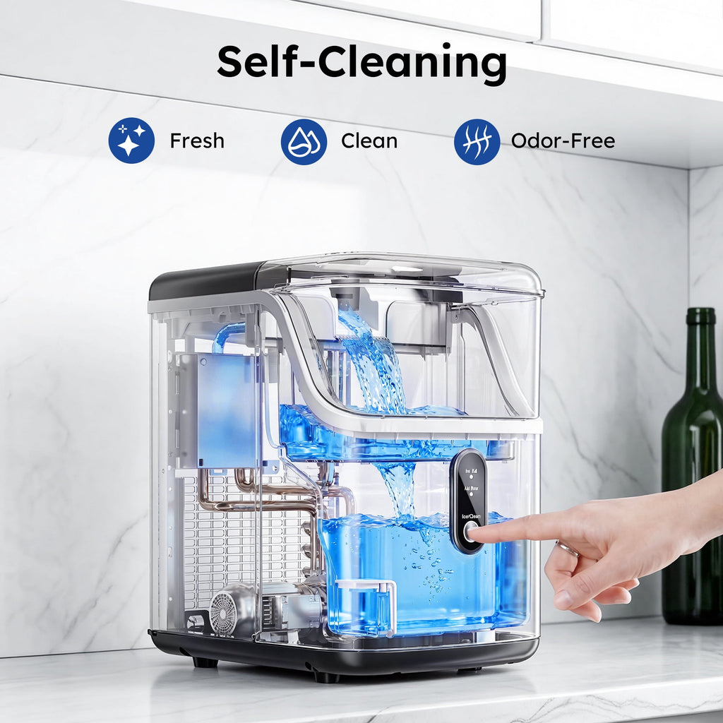 Simzlife Countertop Nugget Ice Maker, 35 Lbs/24H Portable Sonic Ice, Self-Cleaning Ice Machine, Chewable Pellet Ice, Stainless Steel
