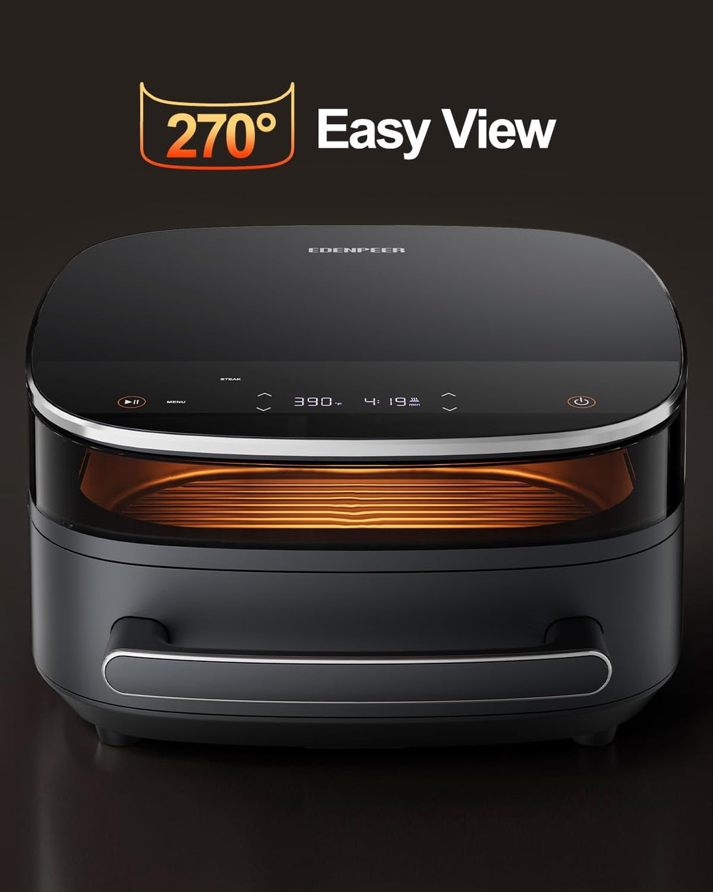 EDENPEER 11-in-1 Extra Large 6 QT Air Fryer Fits 12" Pizza or Steaks, 450°F Dual Heat Source Technology with Superior Airflow, Smart Digital Fryer with Cooking Basket, Whisper-Quiet