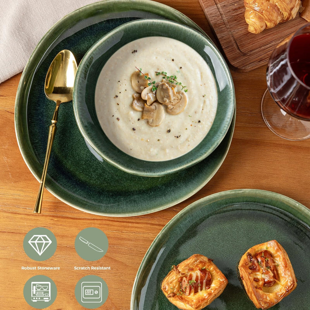 AmorArc Ceramic Dinnerware Sets,Handmade Reactive Glaze Stoneware Plates and Bowls Sets,Highly Chip and Crack Resistant | Dishwasher & Microwave Safe Dishes Set,Service for 4 Set(12pc),Reactive Glaze