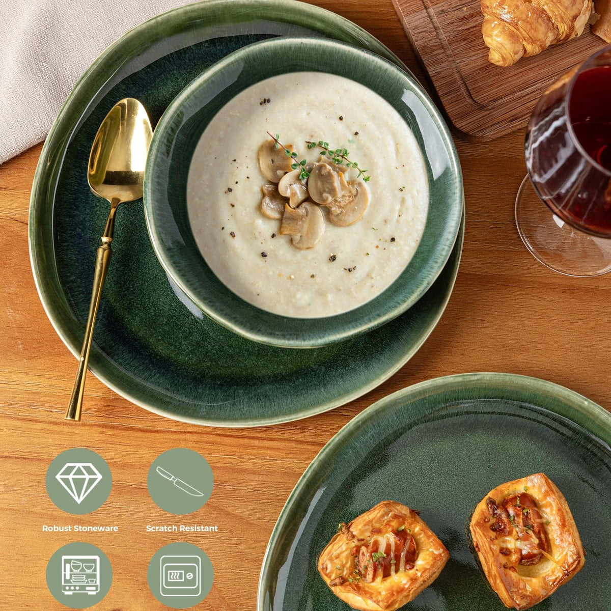 AmorArc Ceramic Dinnerware Sets,Handmade Reactive Glaze Stoneware Plates and Bowls Sets,Highly Chip and Crack Resistant | Dishwasher & Microwave Safe Dishes Set,Service for 4 Set(12pc),Reactive Glaze
