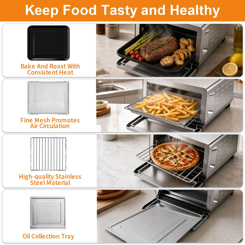 Air Fryer Replacement Parts for Ninja Flip Toaster Oven & Air Fryer SP151, 13.8''× 10.6'' Air Fryer Accessories Basket Grill Rack Crumb Tray Drip Pan
