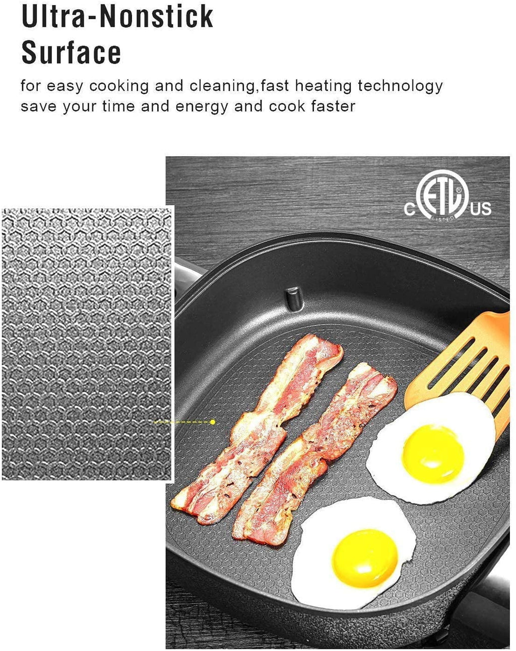 Electric Skillet, 12 inch Deep Non Stick Electric Skillet with Glass Cover, FOHERE Skillet for kicthen, 1360W, Black