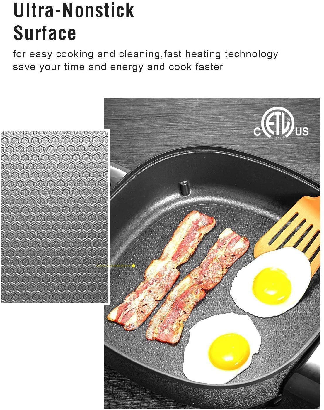 Electric Skillet, 12 inch Deep Non Stick Electric Skillet with Glass Cover, FOHERE Skillet for kicthen, 1360W, Black