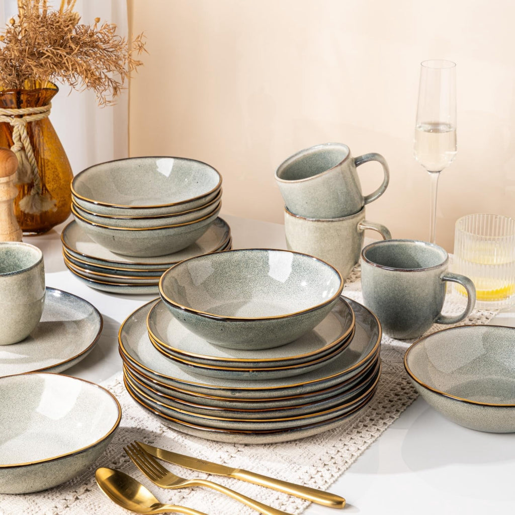 AmorArc Ceramic Dinnerware Sets,Handmade Reactive Glaze Stoneware Plates and Bowls Sets,Highly Chip and Crack Resistant | Dishwasher & Microwave Safe Dishes Set,Service for 4 Set(12pc),Reactive Glaze