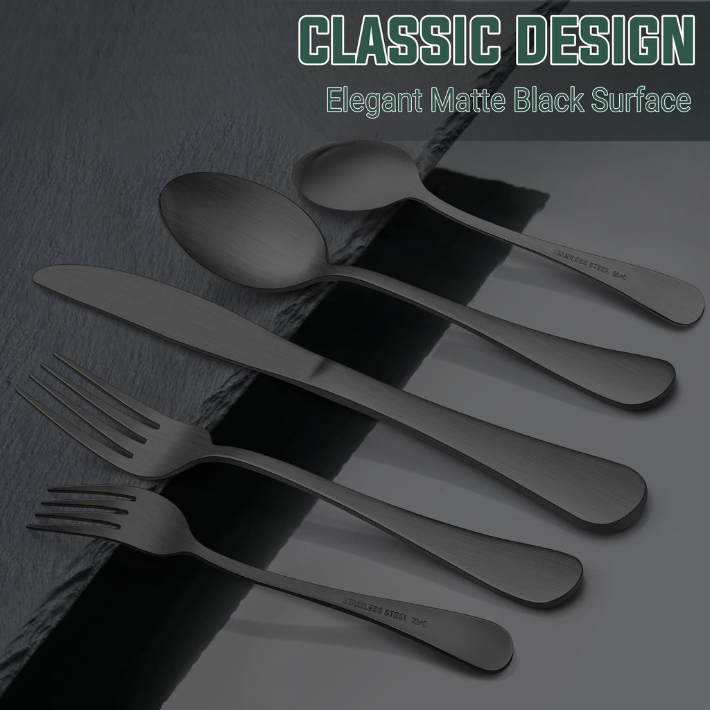 Black Silverware Set, Vesteel 20 Piece Stainless Steel Flatware Cutlery Set for 4, Mirror Finish, Dishwasher Safe