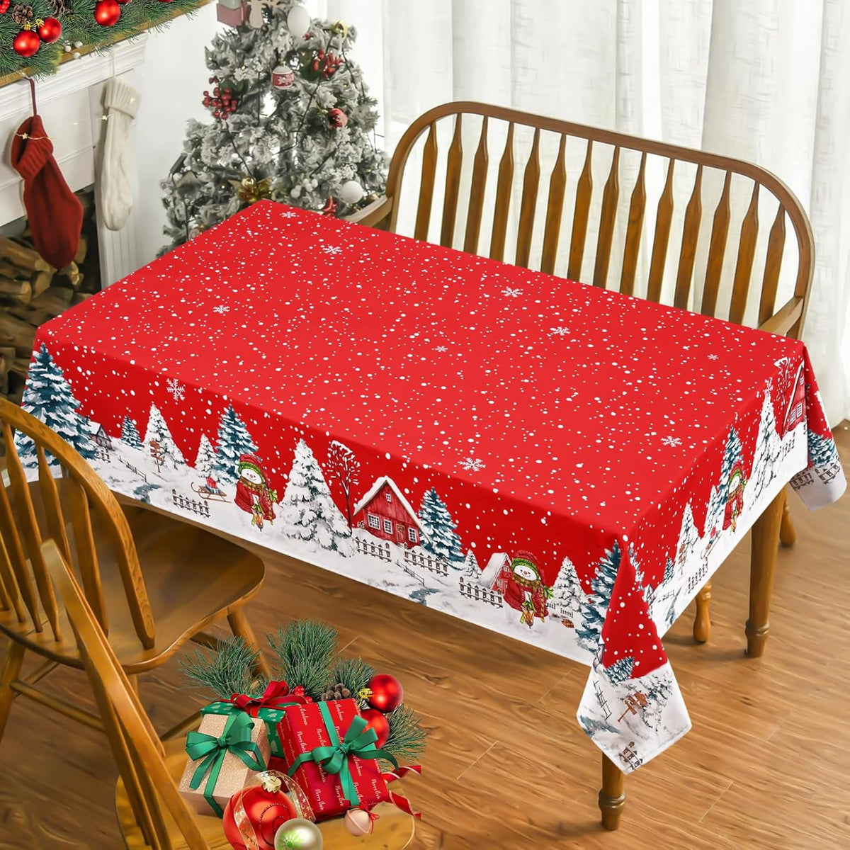 Yastouay Christmas Tablecloth Snowman Table cloth Blue Rectangle Table Cover for Xmas Dinner Party, 60" x 84"