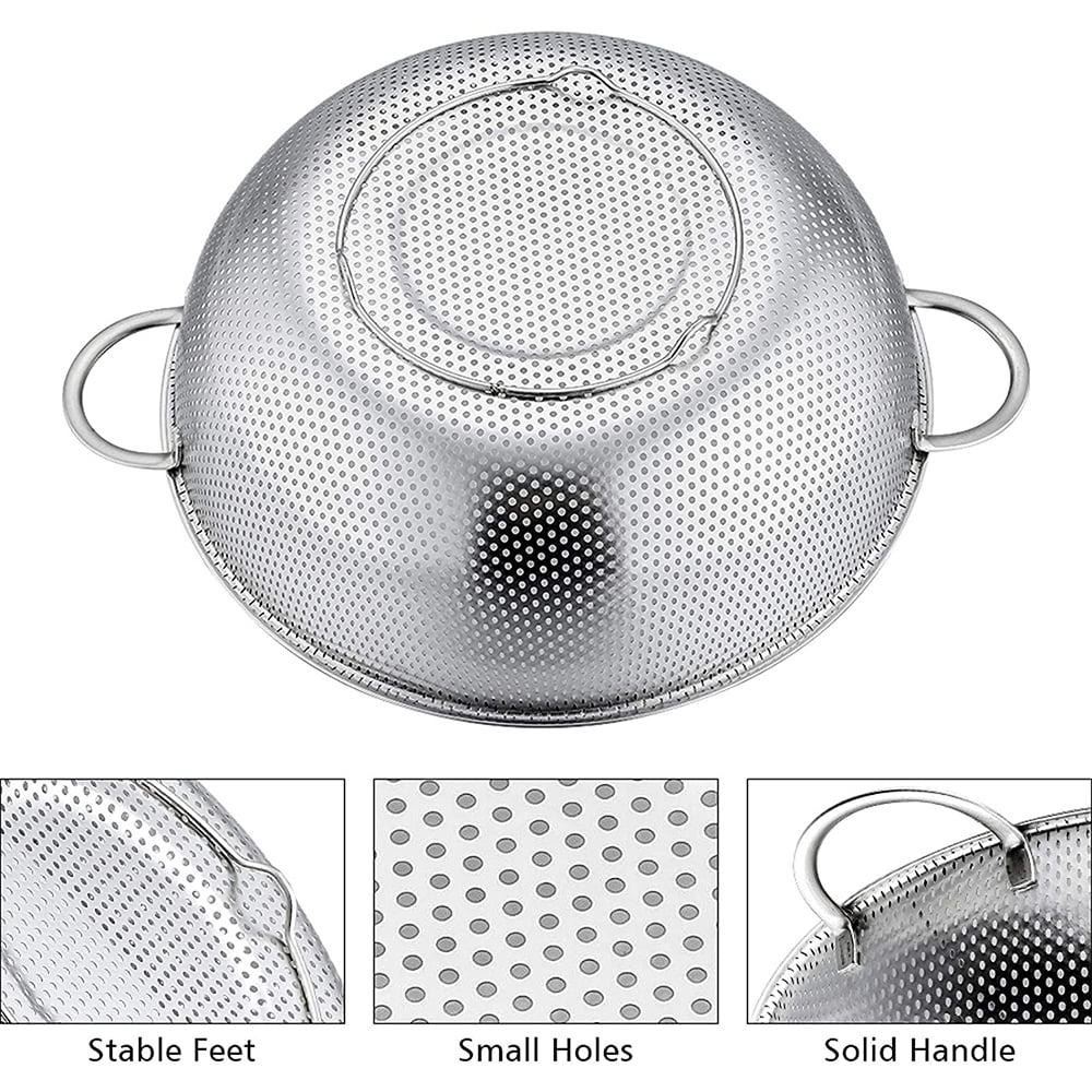 VeSteel Colander Set of 3, Stainless Steel Micro-Perforated Colanders Strainers for Draining Rinsing Washing, Ideal for Pasta Vegetables Fruits, Heavy Duty & Dishwasher Safe - 1/3/5 Quart