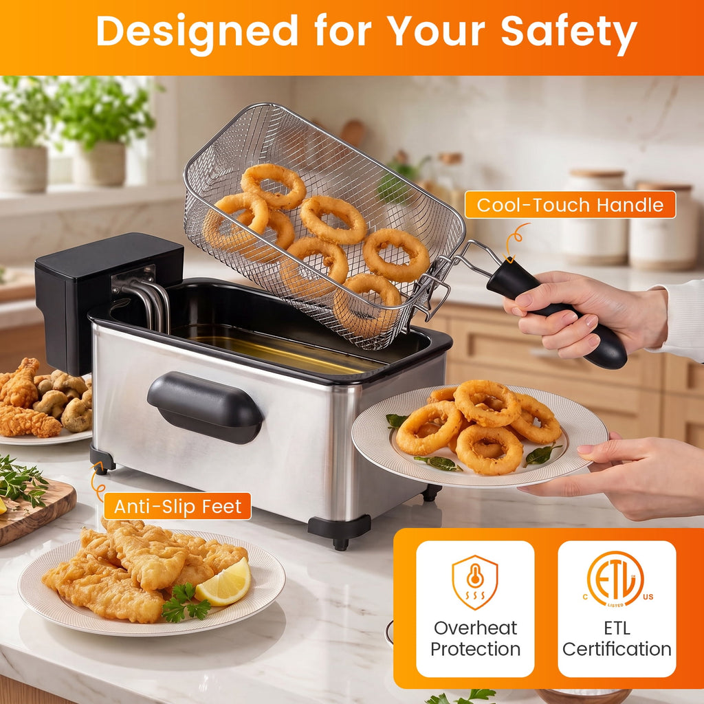 Costway Electric Deep Fryer 3.2 QT/12-Cup Stainless Steel 1700W with Frying Basket Silver