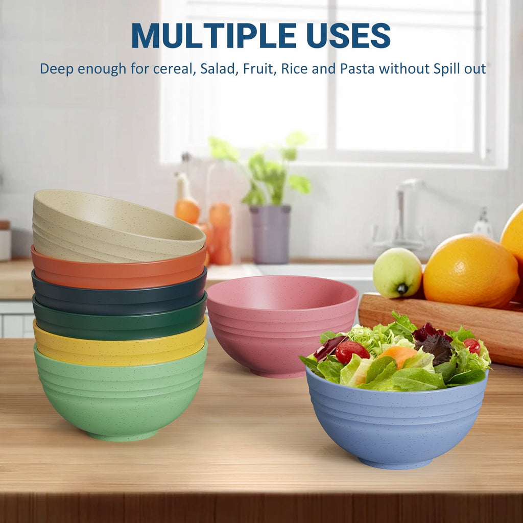 TINANA Wheat Straw Bowls: 26 OZ Bowls Set of 8, Microwave Dishwasher Safe, Lightweight Serving Bowls for Soup, Salad, Oatmeal - Multi Color