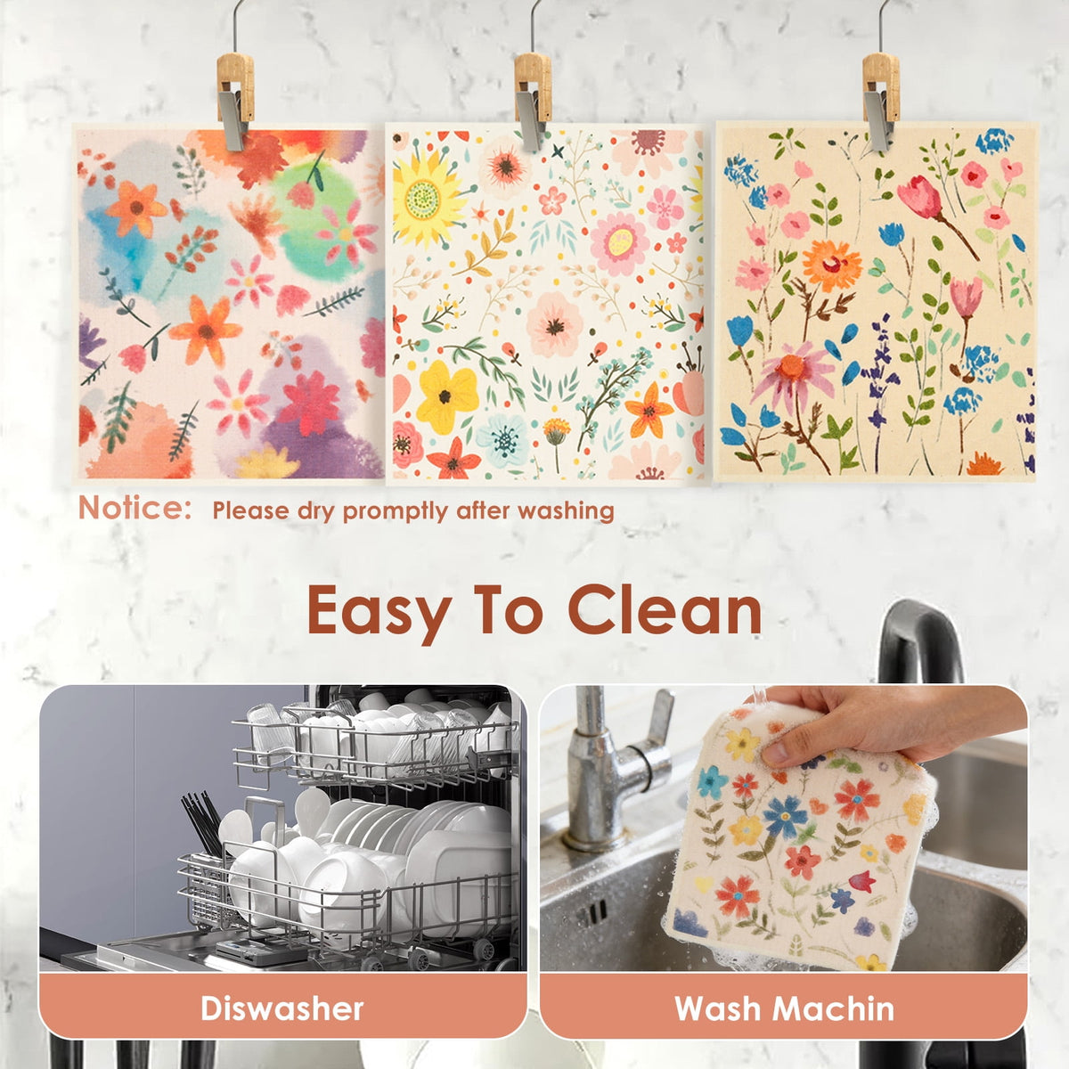 10 Pcs Swedish Dishcloths Reusable Kitchen Dish Towels Absorbent Dishcloths Washable Cellulose Sponge Cloths Quick Drying Cleaning Cloths Soft Kitchen Dish Cloth, 7.7 x 6.7in