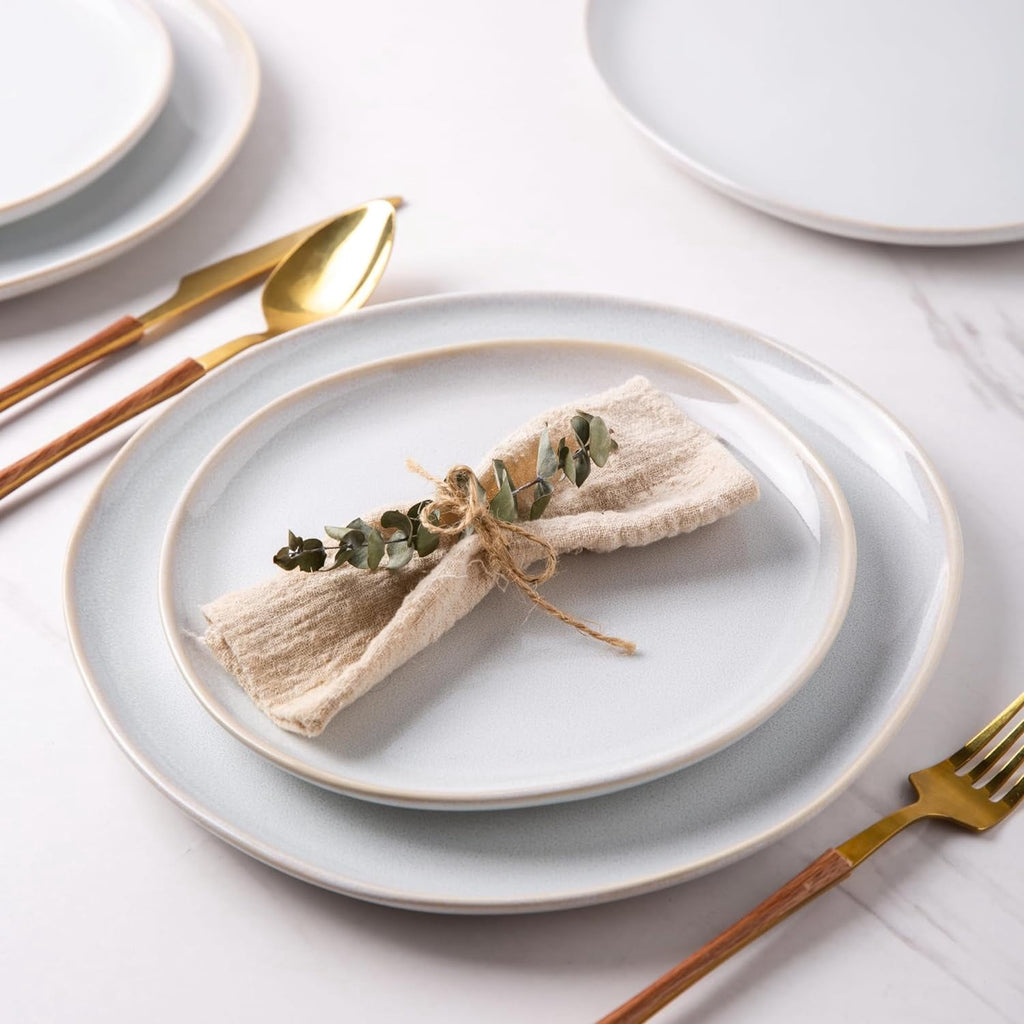 AmorArc Ceramic Dinner Plates Set of 6,10.5 Inch Handmade Reactive Glaze Stoneware Plates,Large Rustic Shape Dinnerware Dish Set for Kitchen, Microwave & Dishwasher Safe,Scratch Resistant-Pearl White