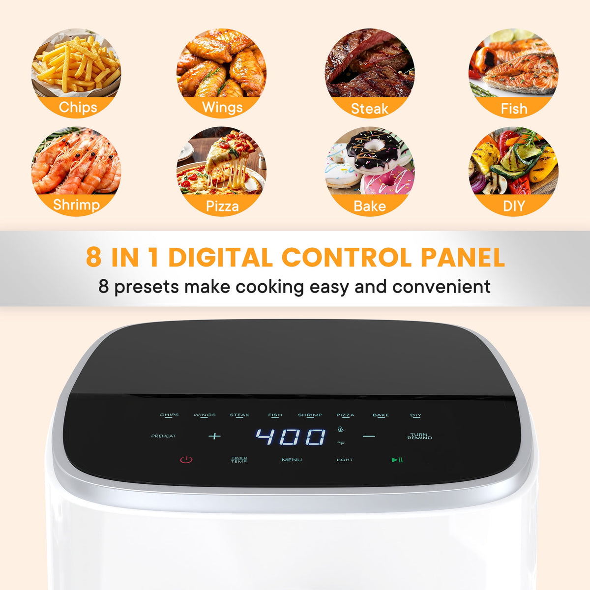 EDX 4QT Air Fryer, 1500W Digital Touchscreen with 8 Presets, Visible Window, Flip Reminder, Nonstick Dishwasher-Safe Basket, Black