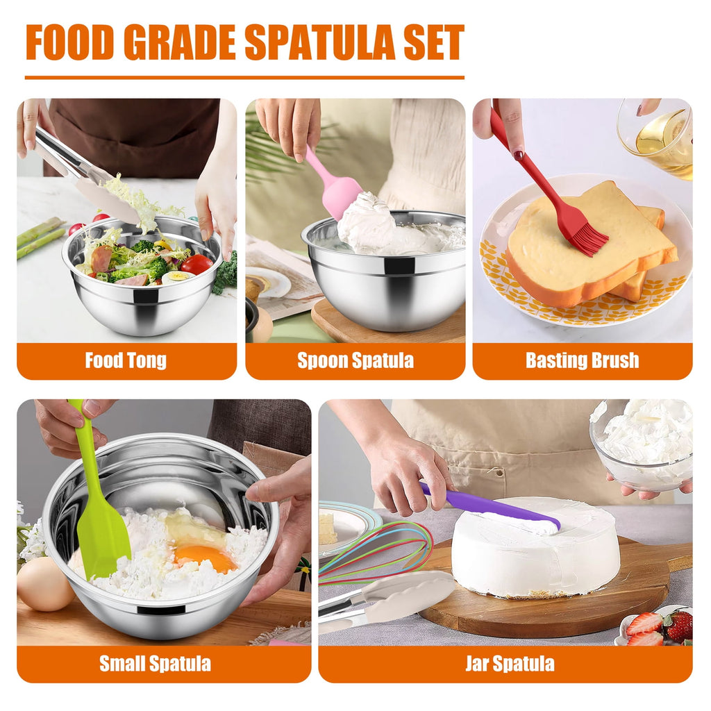 Mixing Bowls with Lids Set of 5, Vesteel Stainless Steel Mixing Bowls Metal Nesting Salad Bowls, Size 4.5, 3, 1.5, 1, 0.7 QT Great for Cooking, Baking, Serving - Multi-Color