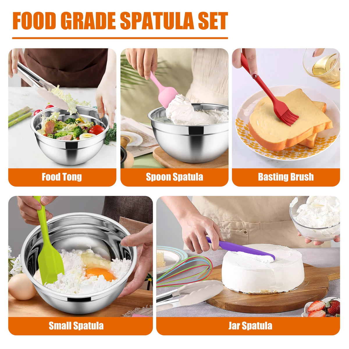 Mixing Bowls with Lids Set of 5, Vesteel Stainless Steel Mixing Bowls Metal Nesting Salad Bowls, Size 4.5, 3, 1.5, 1, 0.7 QT Great for Cooking, Baking, Serving - Multi-Color