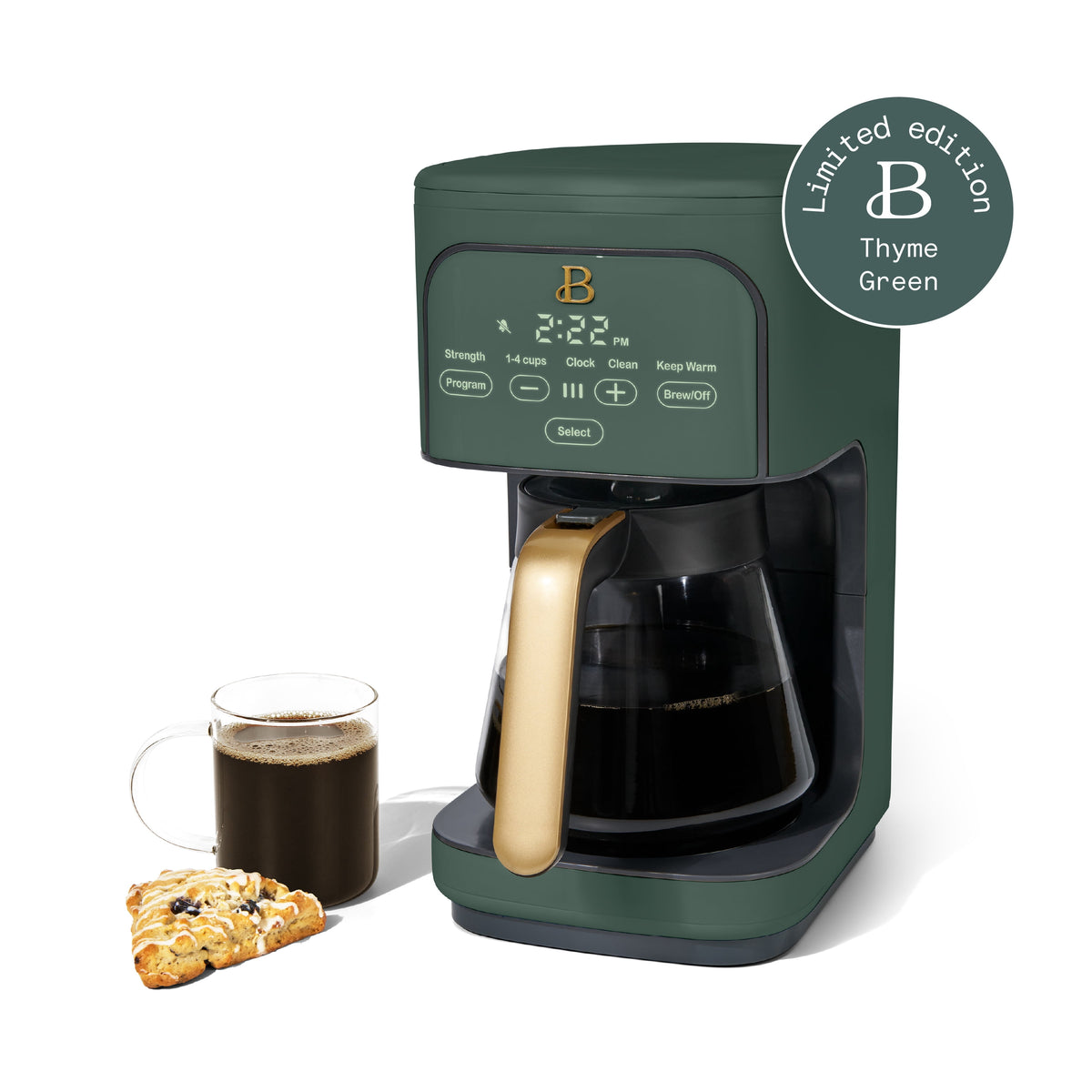 Beautiful 12 cup Programmable Coffee Maker, Thyme Green by Drew Barrymore