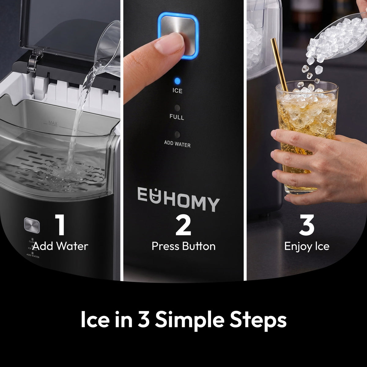 EUHOMY Countertop Nugget Ice Maker, 35lbs/24H Chewable Ice Machine, Self-Cleaning, Quiet Operation, Portable for Home, Office, Bar & RV, Black