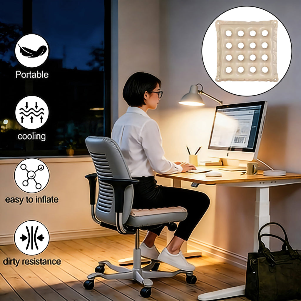 2 Pack Inflatable Seat Cushions,Pressure Relief 16 hole breathable Cushion,for Office Chairs,Car Seats,Wheelchair waterproof Cushions,with Air Pumps,Portable and Comfortable（Flocked Navy+PVC Beige)