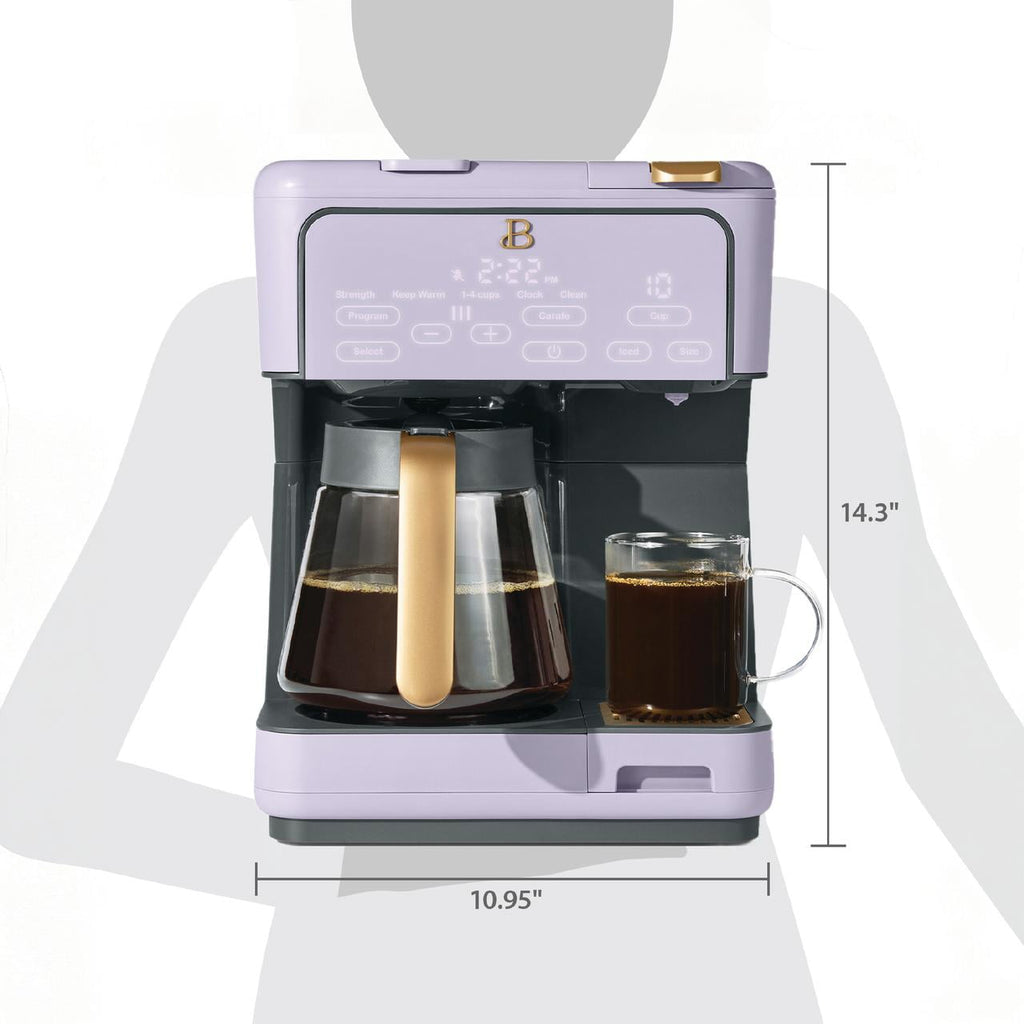 Beautiful by Drew Barrymore Multi-Brew 12-Cup Programmable Drip & Single-Serve Coffee Maker, White Icing