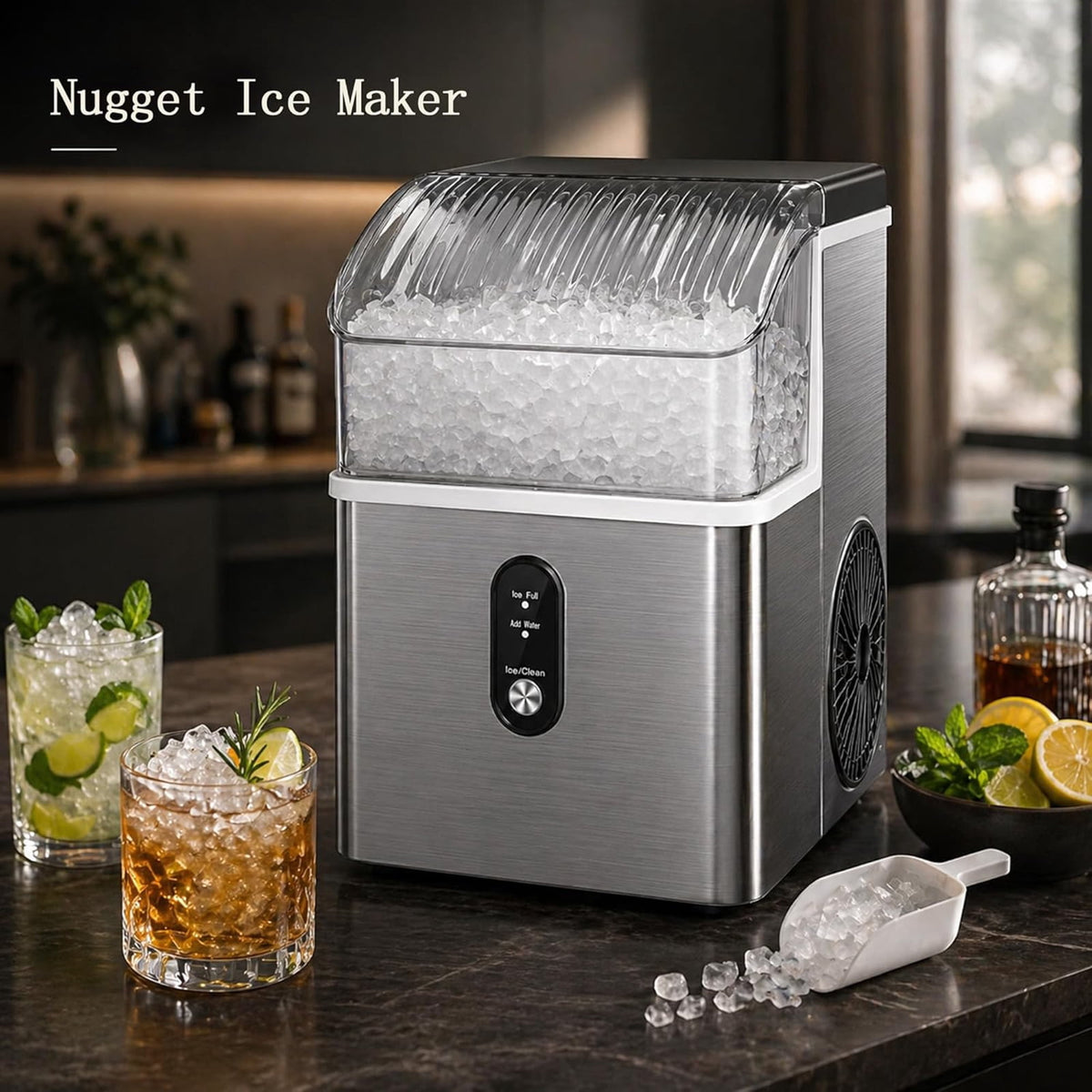 Havato Nugget Ice Maker , 35lbs/24H Soft Chewable Sonic Ice Machine, Self-Cleaning, Quiet Operation,Black