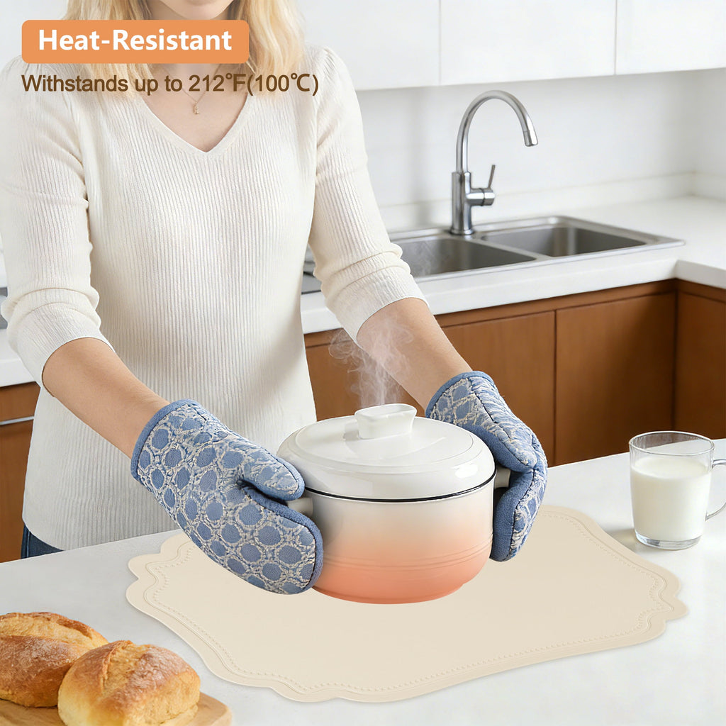 VCVCOO Placemats Set of 4 Beige Leather Place Mats Waterproof Wipeable Heat Resistant Sturdy Rectangle Kitchen Dining Table Mats for Indoor Outdoor Reversible Easy to Clean Place Mats