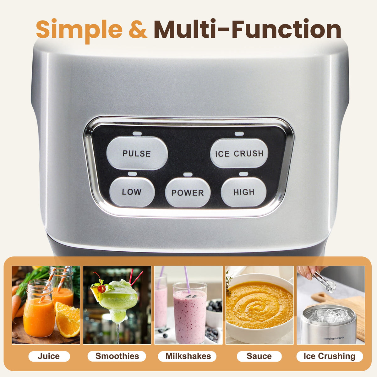 EDX 1200W Multi-Function Blender, 60oz Pitcher, 34oz & 24oz Portable Cups, 5 Speeds with Pulse & Ice Crush, Multi Lids for Juice, Shakes, Sauces, Silver