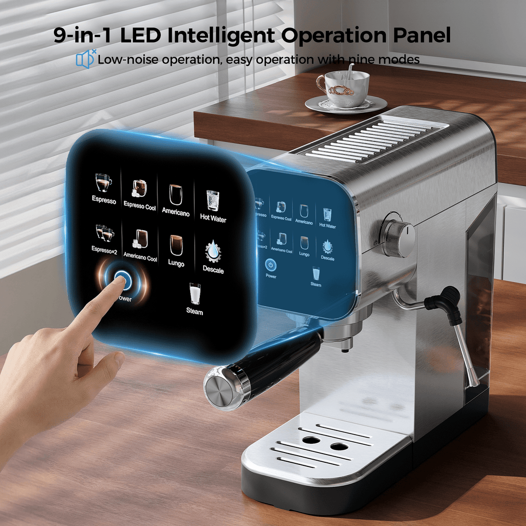 Patbrela Espresso Machine with Cold Brew, 20 Bar Coffee Maker Machine with Steam Milk Frother, LED Touch Screen, Cappuccino/Latte/ for Home