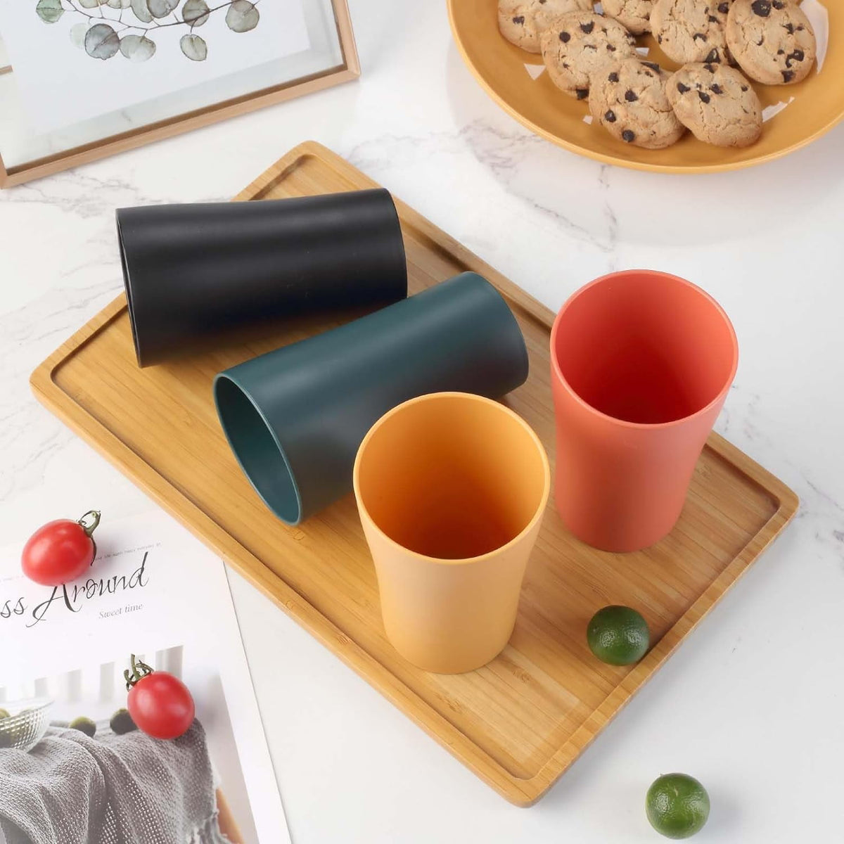 Bestdin Black Dinnerware Set for 4, 16 Pieces Plastic BPA-Free Dinner Plates, Salad Plates, Cereal Bowls, Cups, Unbreakable Plates and Bowls Sets for Kitchen, Microwave and Dishwasher Safe