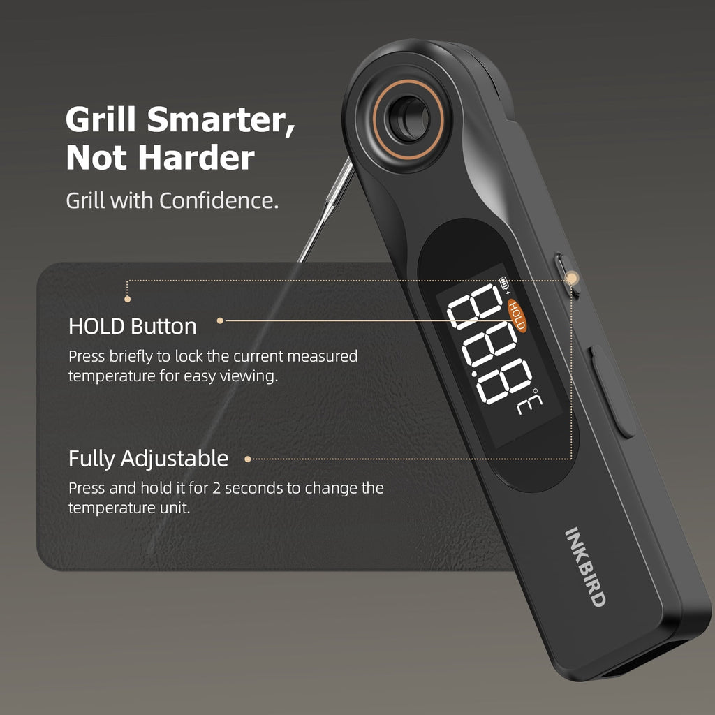 INKBIRD Meat Thermometer with Stainless Steel Probe and LCD Display, Foldable Probe Instant Read Waterproof Digital Food Thermometer , -58°F to 572°F
