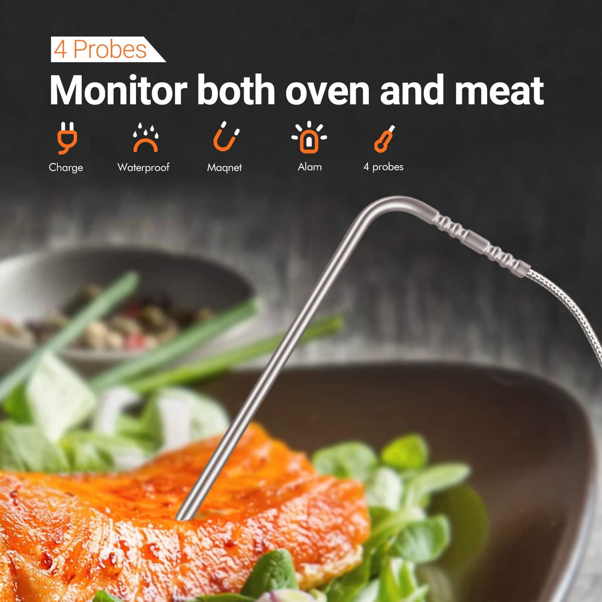 Inkbird WiFi&Bluetooth Meat Thermometer,4 Colored Probes Wireless BBQ GrillingThermometers for Barbecue ,Smoker,Oven | APP Calibration Temp Graph | Mobile Notification Timer Alarm