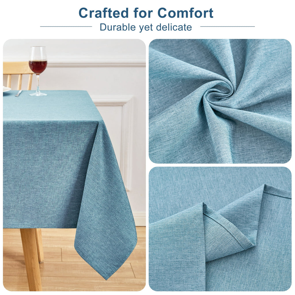 Inosoo Faux Linen Textured Rectangle Tablecloth - 60 x 84 inch Waterproof & Machine Washable Linen-Look Cloth Table Cover, White